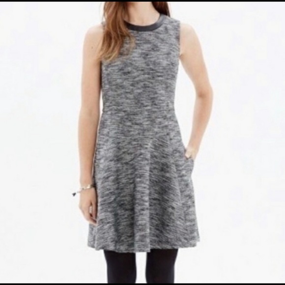 EUC Madewell Tweed Skater Dress With Faux Leather Trim - Picture 4 of 7